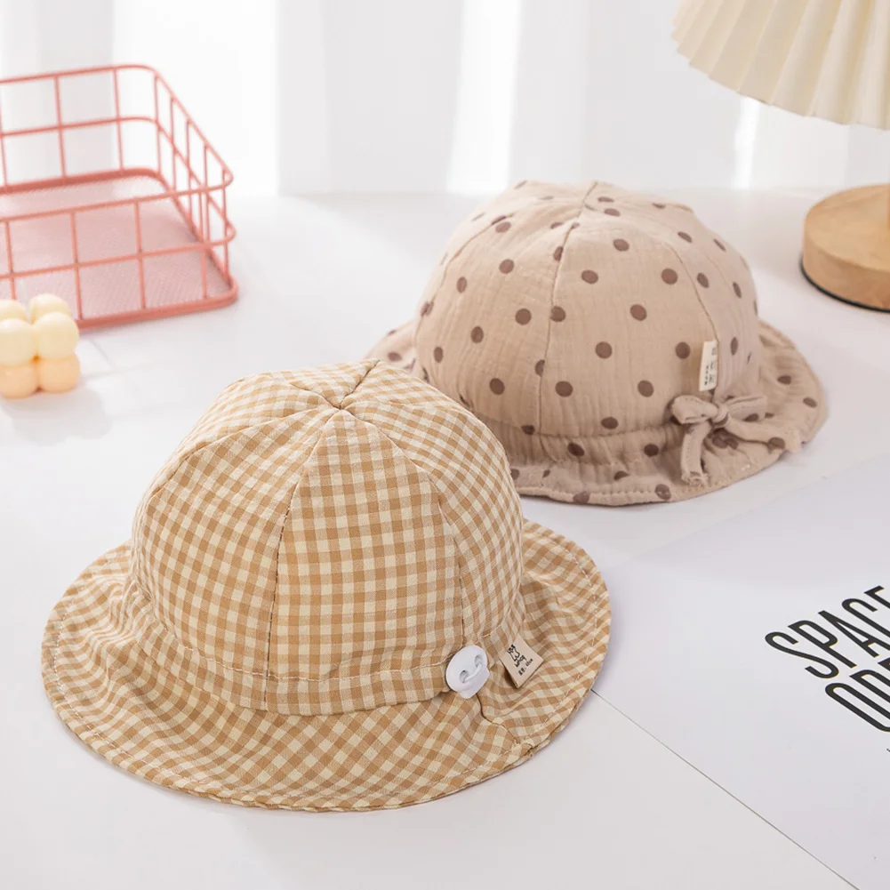 Toddler Baby Floppy Bucket Hat Vintage Plaid Polka Dot Printed Wavy Wide  Brim Muslin Cotton Baby Sun Hat Fisherman Hats