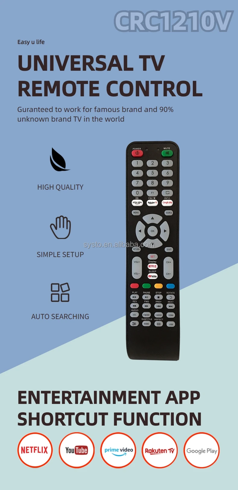 Systo Crc1210v Replacement Remote For Led Lcd Tv For Middle East And Africa  Market Tv Remote Most Of Chinese Brand In Stock - Buy China Lcd Tv  Remote,China Tv Remote,Univers Remot Control