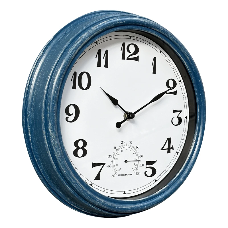 Custom Vintage Round Silent Quartz Retro Waterproof Wall Clock with Thermometer Outdoor Plastic Old CLOCK Manufacturer