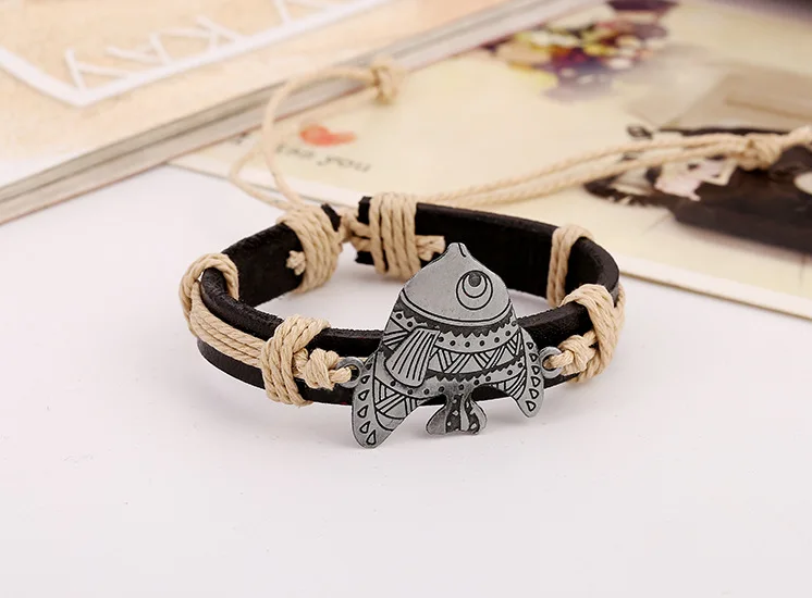 Jesus Fish Christian Symbol Bracelet Handmade Punk Woven Leather Bracelet Men's and Women's Cuff Jewelry
