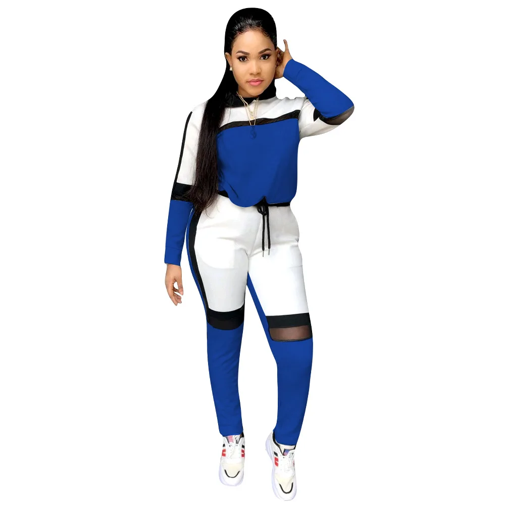 autumn clothing patchwork long sleeve two piece set women tracksuit