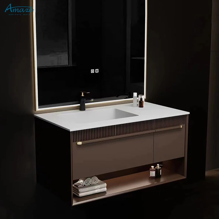 Wall mounted modern hot sale customize high quality washroom double washbasin vanity furniture bathroom cabinet with mirror factory