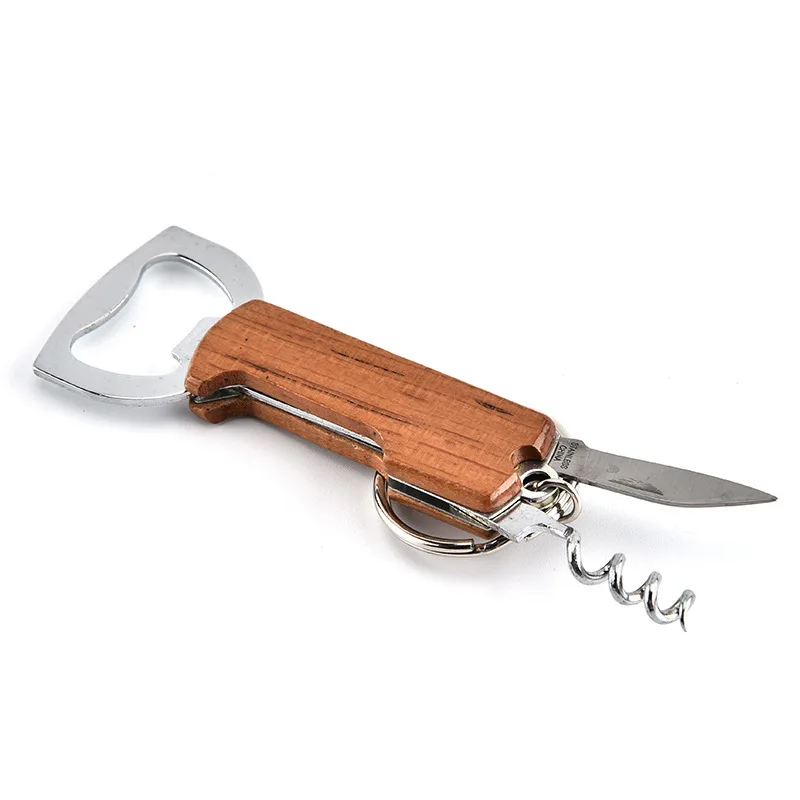 Factory High Quality Stainless Steel Multifunction Switchblade Beer Bottle Opener Keychain with Corkscrew and Custom Logo