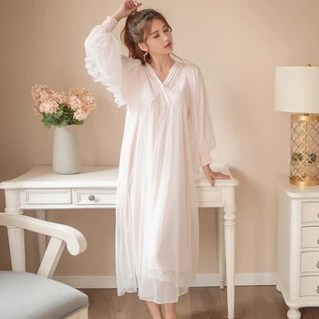 Wholesale Sweet Long Sleeve Womens Nightgowns Romantic Long Sleep Dress Cute Girls Soft Sleepwear Pyjamas Sexy Nightwear