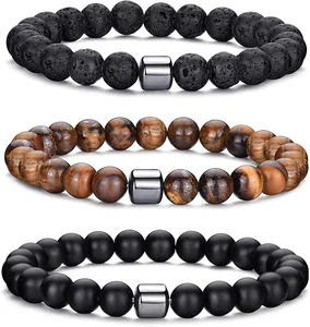 Custom Magnetic Hematite Beaded Bracelets Stretch Natural Stone Lava Tiger Eye Onyx Howlite Smoking Cessation Fashion Bracelets