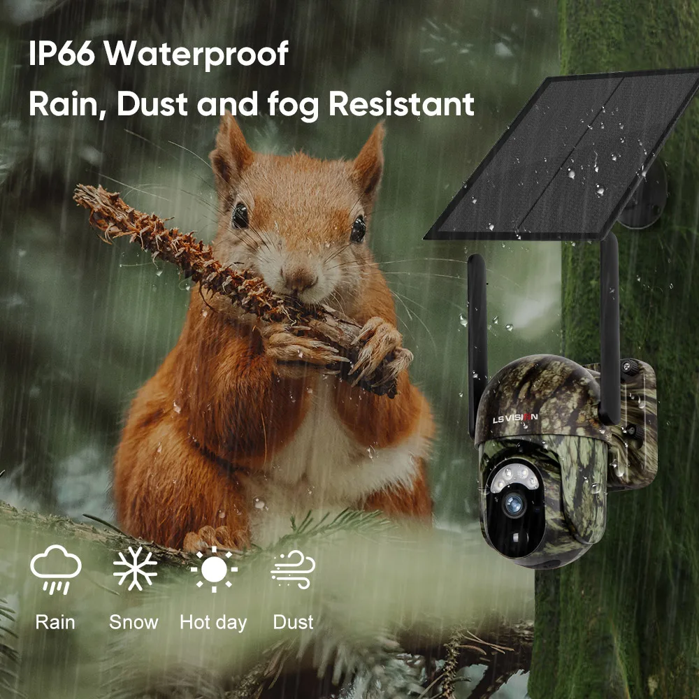 LS VISION Camouflage Hunting Trial 3MP IP PTZ Solar Powered Wireless 4G Sim Card Security CCTV Outdoor 4G Solar Camera