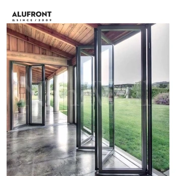 ALUFRONT AS2047 Hurricane Proof Aluminium Folding Glass Doors Exterior Patio Double Glass Bi Fold Doors for Balcony