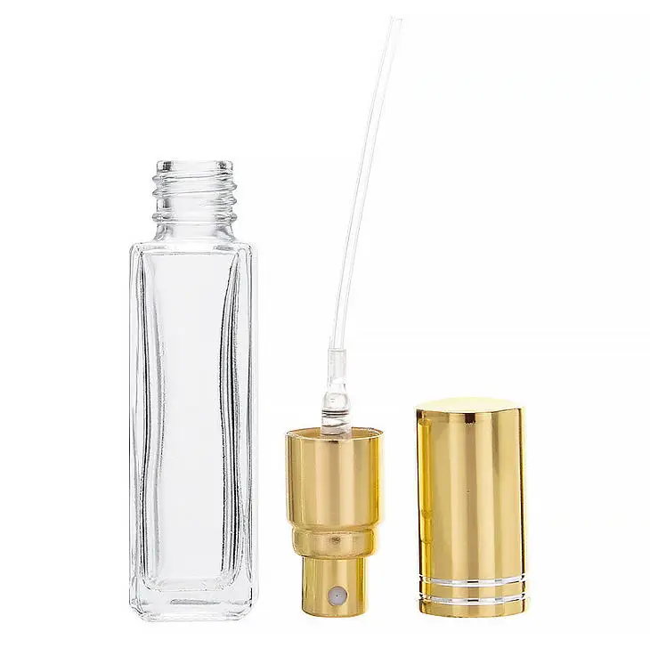 Customized 4ml 8ml Square Refillable Mini Sample Test Empty Glass Perfume Bottle with Spray Atomizer