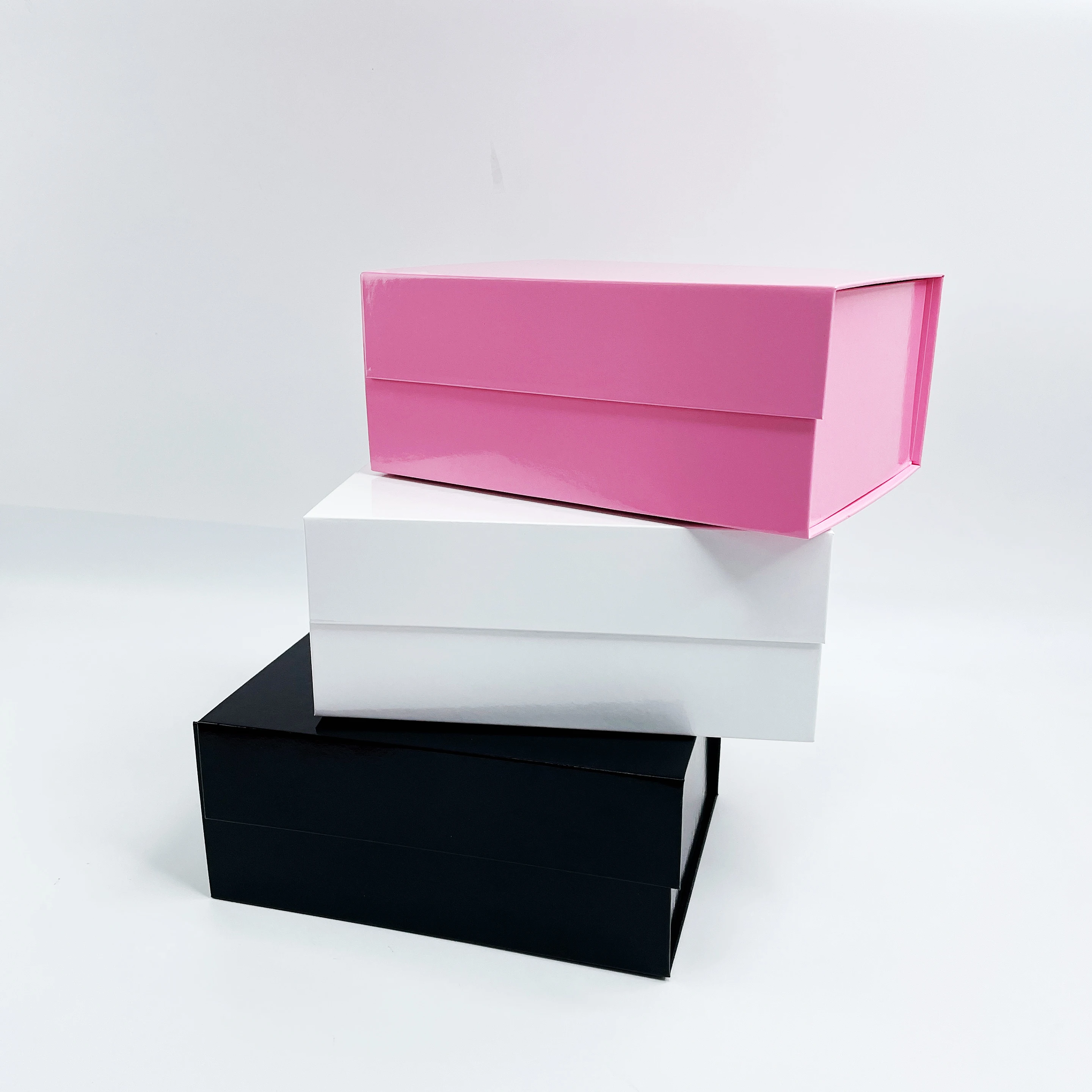 Custom Luxury Glossy Pink Package Folding Paper Box Magnetic Foldable Gift Box With Magnetic Lid