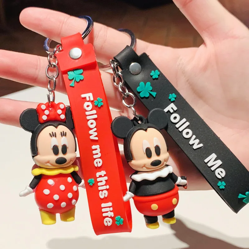 Pair Mickey & Minnie Mouse Disney Key Fob Ring Keyring Cover Chain Silicone 