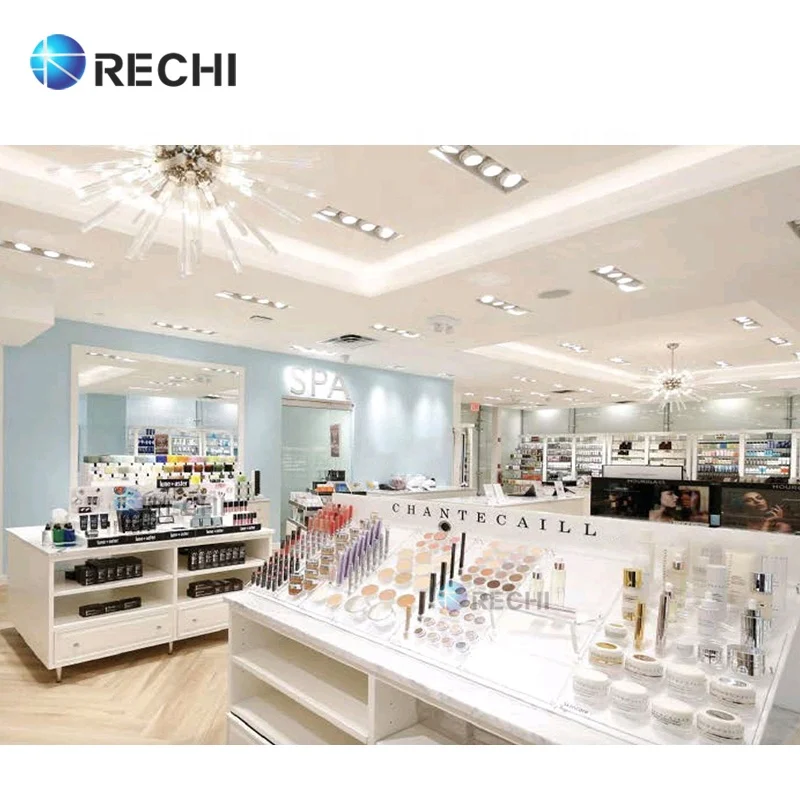 RECHI Makeup Beauty Shop Display Cabinet Furniture Design Cosmetic Skincare Store Display Counter Perfume Display Showcase Shelf