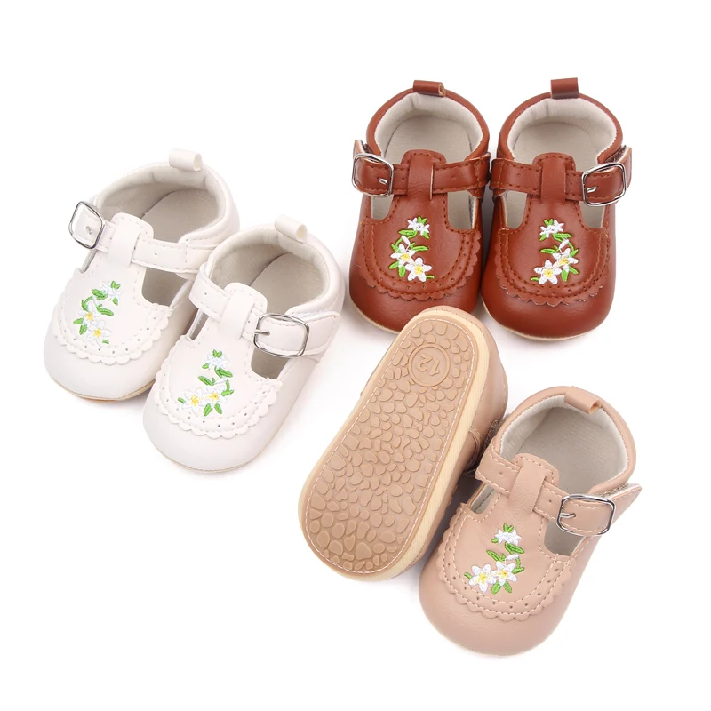 Beautiful Flower Embroidery Soft PU Leather Spring Autumn Baby Toddler Girl Shoes