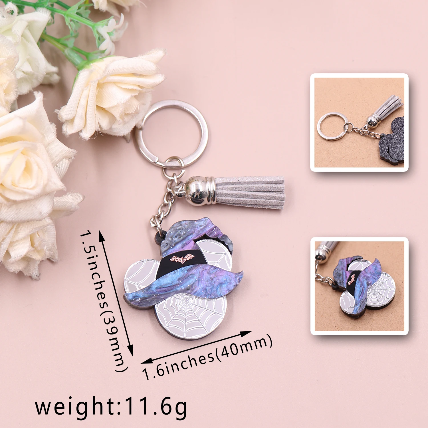 Syasibo jewelry KHS288KH1233 1piece New product CN Mouse Head with Witch Hat Halloween cute Acrylic Keychain factory