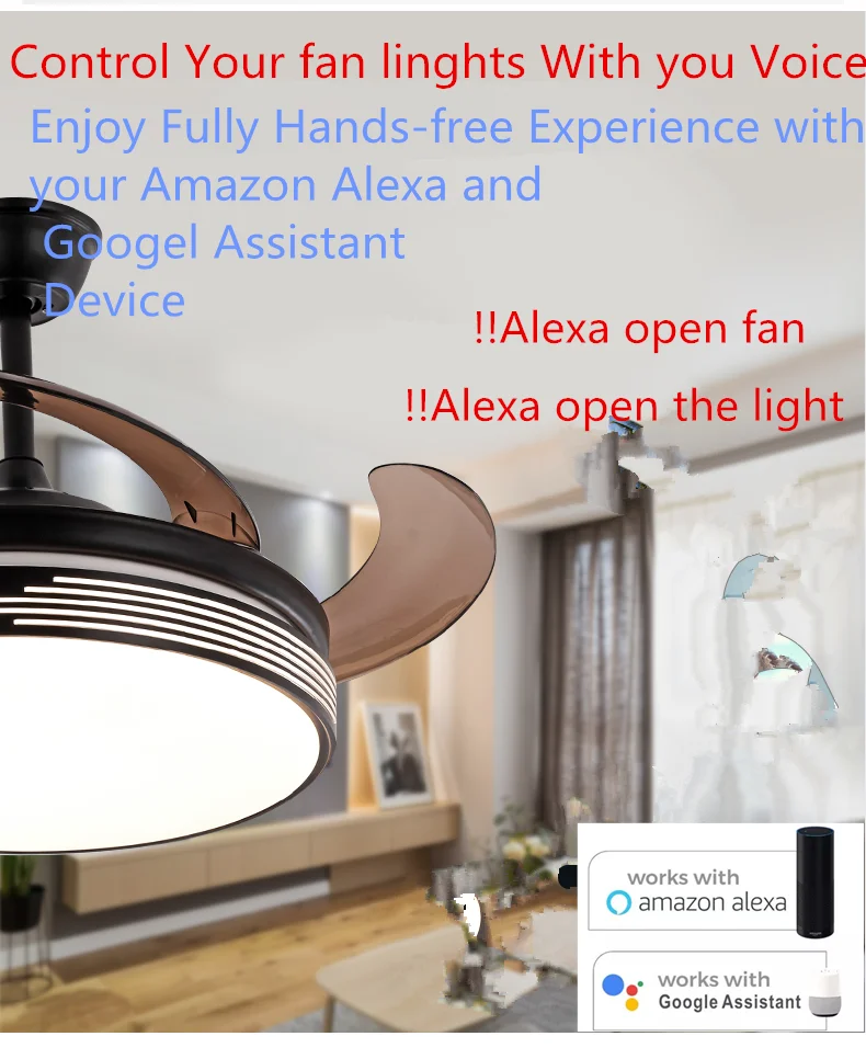 product 42 inch living room fan lamp alexa google home tuya intelligent voice control led three color variable light dc motor gold-7