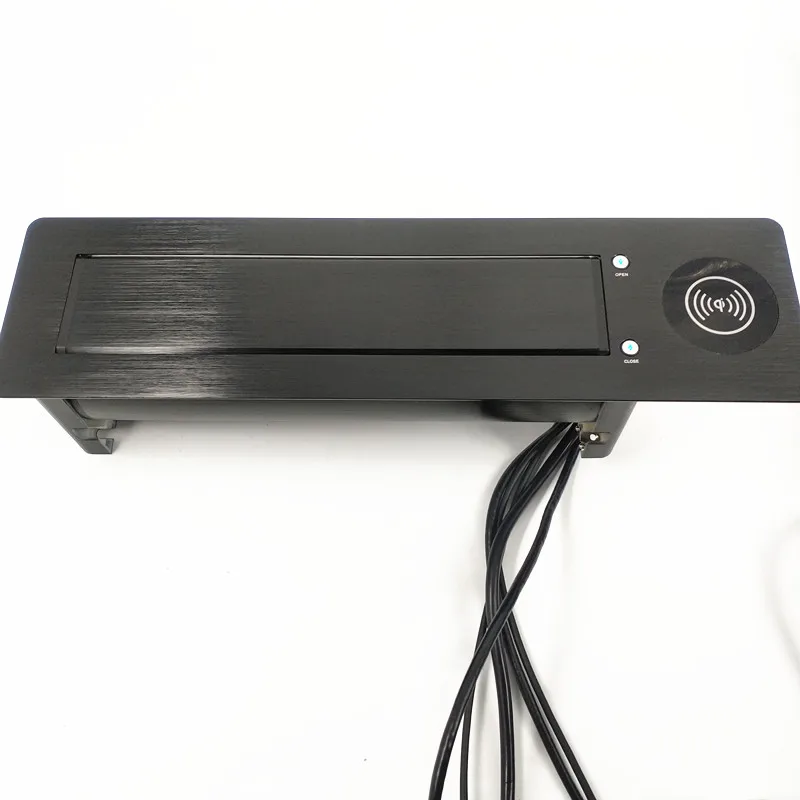 Table Hidden Desktop Rotating Cable Cubby Electrical Socket Panel Motorized Flip Tabletop Socket with Fast Wireless Charger