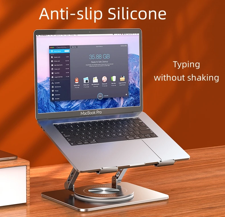 Hot Selling Aluminum Alloy 360 Degree Rotation Portable Foldable Adjustable Laptop Stand for 17.3 Inches Notebook or Tablet