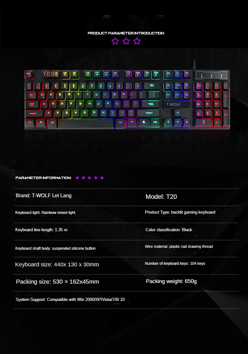 Wired Gaming Rgb Keyboard Mechanical Feeling English Backlit Rgb ...