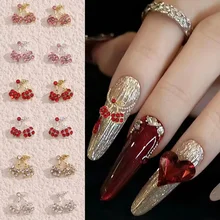 Diamond Alloy Cherry Nail Art Charm 3D Gold Silver Luxurious Red Pink Cherry Nail Ornament DIY Exquisite Nail Accessories