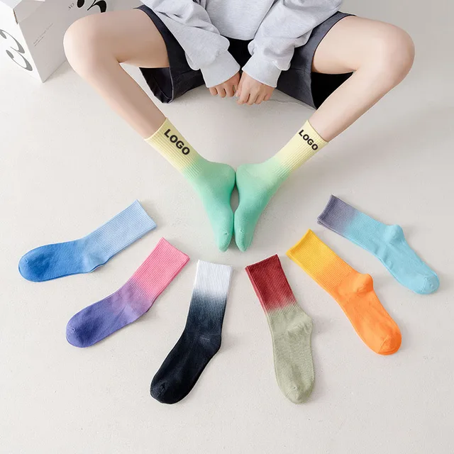 2024 High quality Breathable Cotton Sports Sock Crew Athletic Custom Your Own LOGO Tie Dye Socks Free design for men women