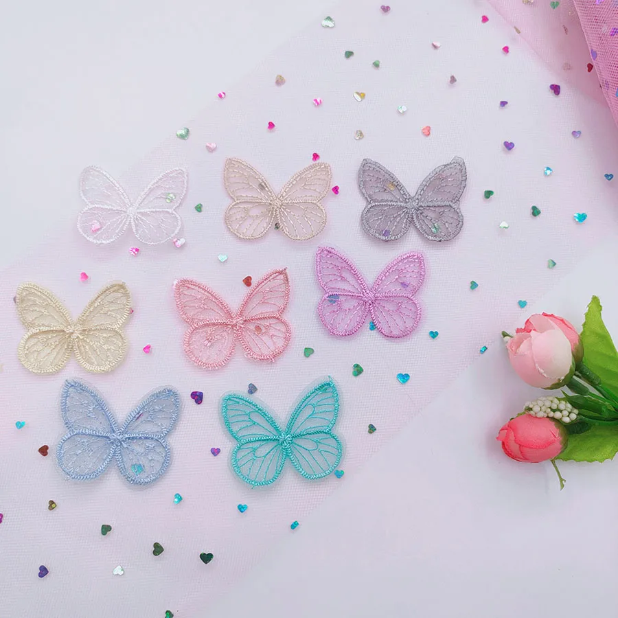 20pcs Broderie Dentelle Fleur Et Papillon Organza - Appliques Patchs Pour Vêtements Et Sacs