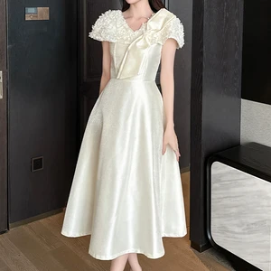 ZYHT 9893 Appliques Elegant Party Prom Long Vestido Women's a Line Satin Sexy Short Sleeve Wedding Evening Bridesmaid Dress