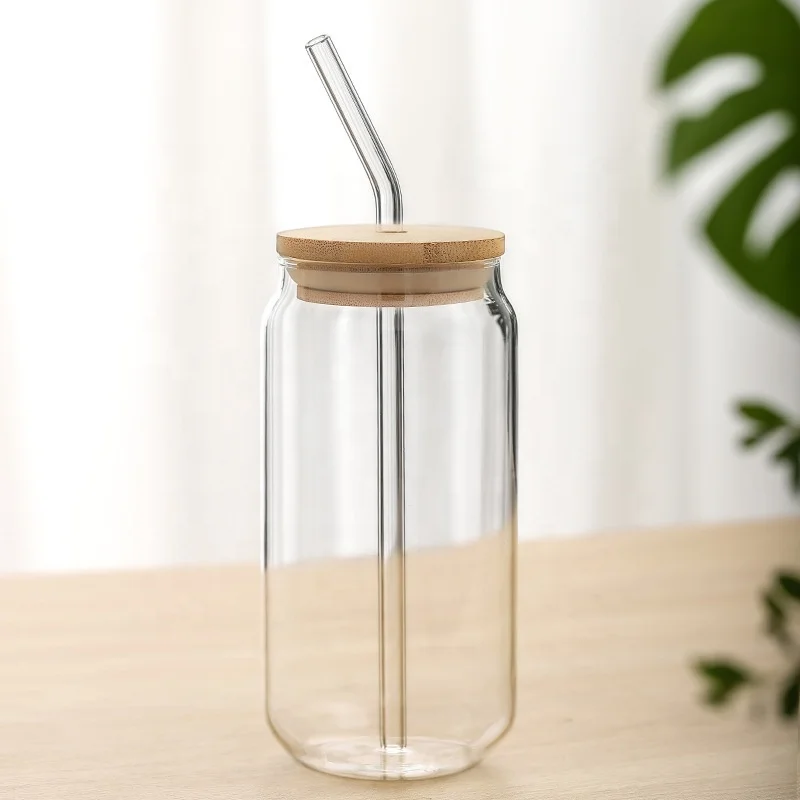 Glass Cups With Lids And Straws, 395 Ml/580 Ml Drinking Glasses