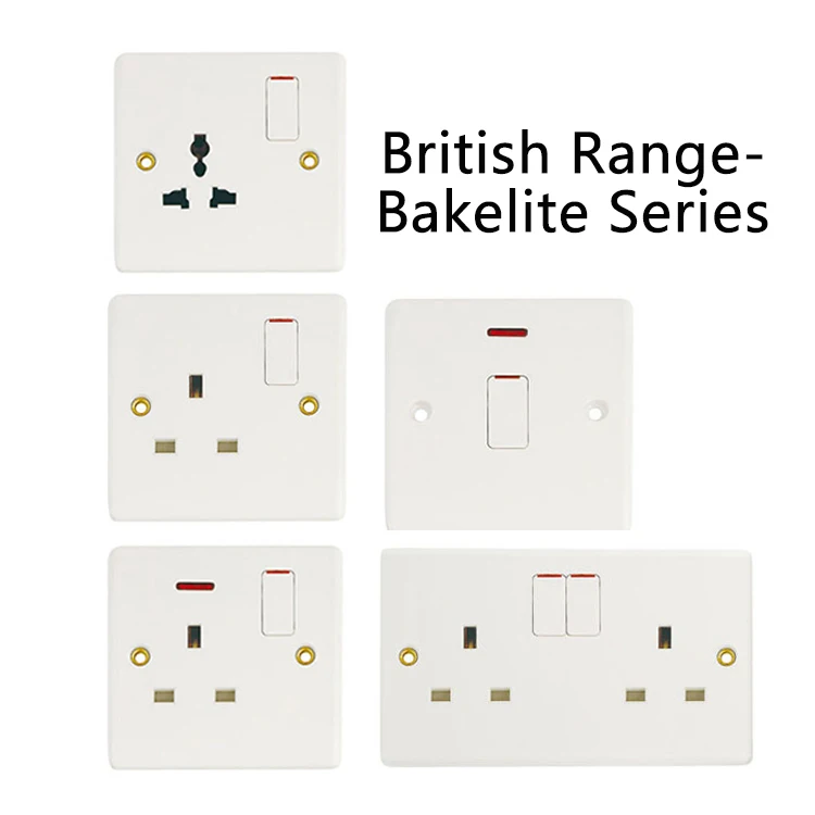 Bakelite British Range BS UK Standard Push Button 1/2 Way Electrical 3 Gang Light Wall Switch