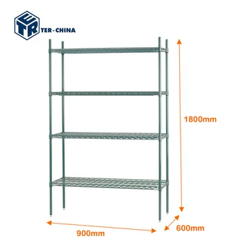 4 Tier Shelving Unit 900x600x1800mm Warehouse Use Mobile Wire Mesh Shelving Zinc-Plated+Green EPOXY Cargo & Storage Equipment