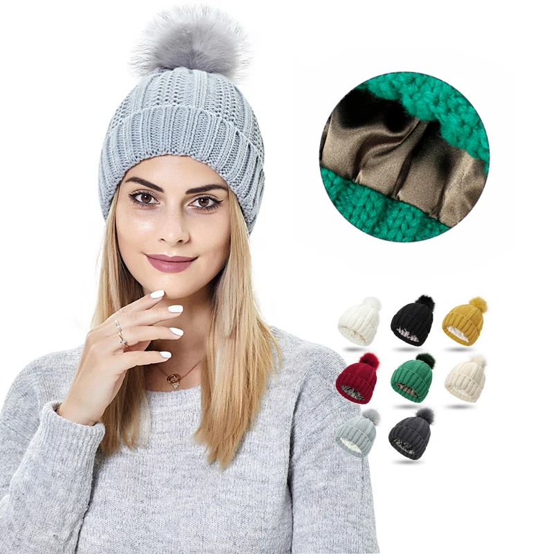 Satin Lined Beanie Slouchy Acrylic 