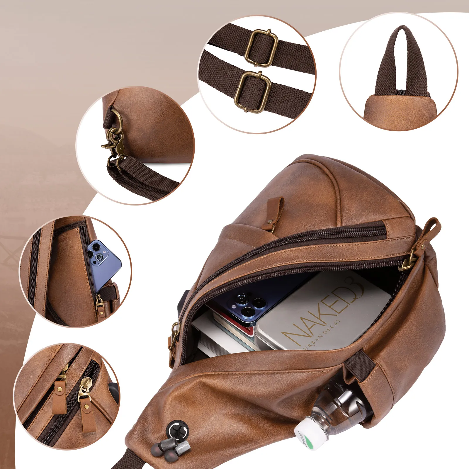 PU Leather Sling Bag Small Crossbody Backpack Shoulder Daypack Rucksack LOVEVOOK Fashion Canvas Crossbody Backpack - Waterproof PU  main image 3