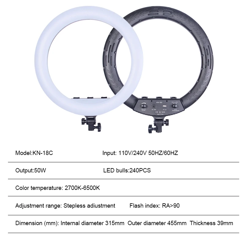 Wall Mounted 18'' Ring Light For Beauty Salon Barber Makeup Photography