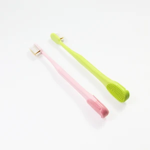 India Hot Selling Wholesale New Soft Tapered Bristles Toothbrush with Tongue Cleaner Multi-functional Dentists