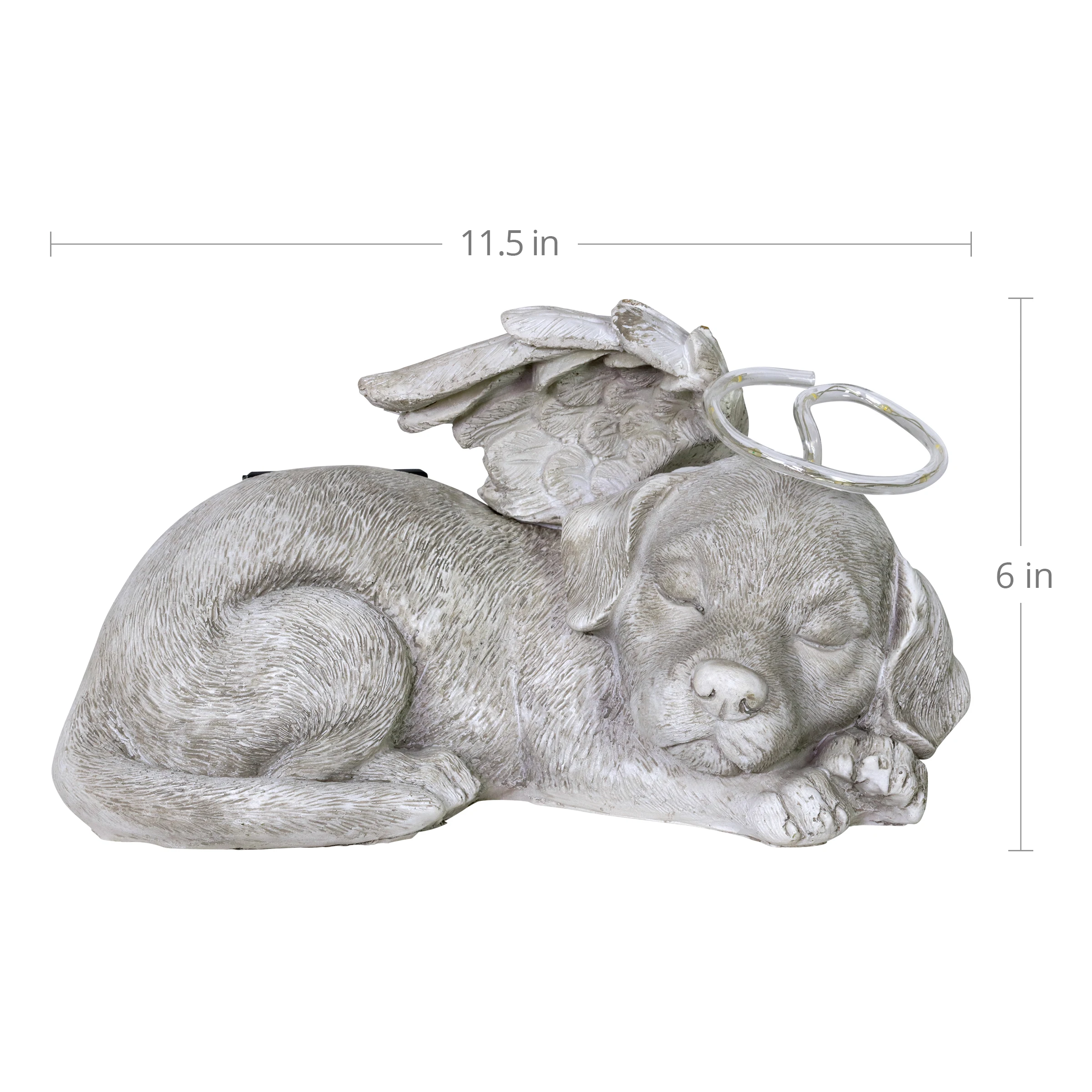 Resin Solar Sleeping Dog With Halo And Angel Wings Memorial Garden