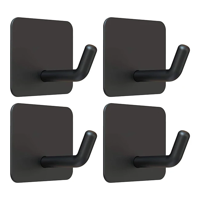 Ganchos de preço de fábrica, resistente, adesivo de banheiro, toalha preta fosca, utensilho de cozinha, cabide de metal