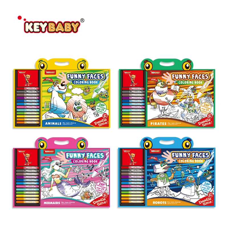 Keybaby Custom Weitwinkel-Augen Aquarellstift Komisches Gesicht Veränderndes Ausmalbuch für Kleinkinder Malaktivität Mit Griff