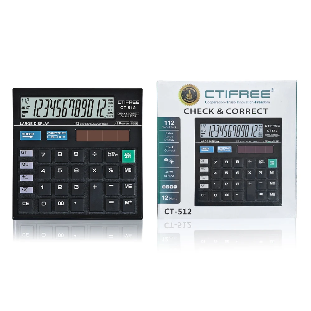 CTIFREE Solar Energy Office Accounting CT-512 Calculator Calculator for  Daily and Basic Office Calculator Solar Powered
