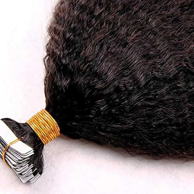 40 pezzi nastro in estensioni per capelli umani Kinky lisci trama della pelle adesivo invisibile grossolano Yaki capelli colore marrone_voghion.com