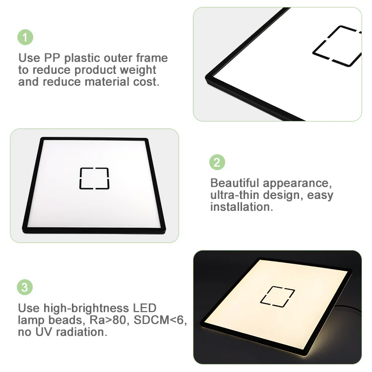 Сверхтонкая декоративная рамка на заказ, экономичный светодиодный потолочный светильник, квадратный 4000 x лм/Вт k, светодиодная панельная лампа 22 Вт