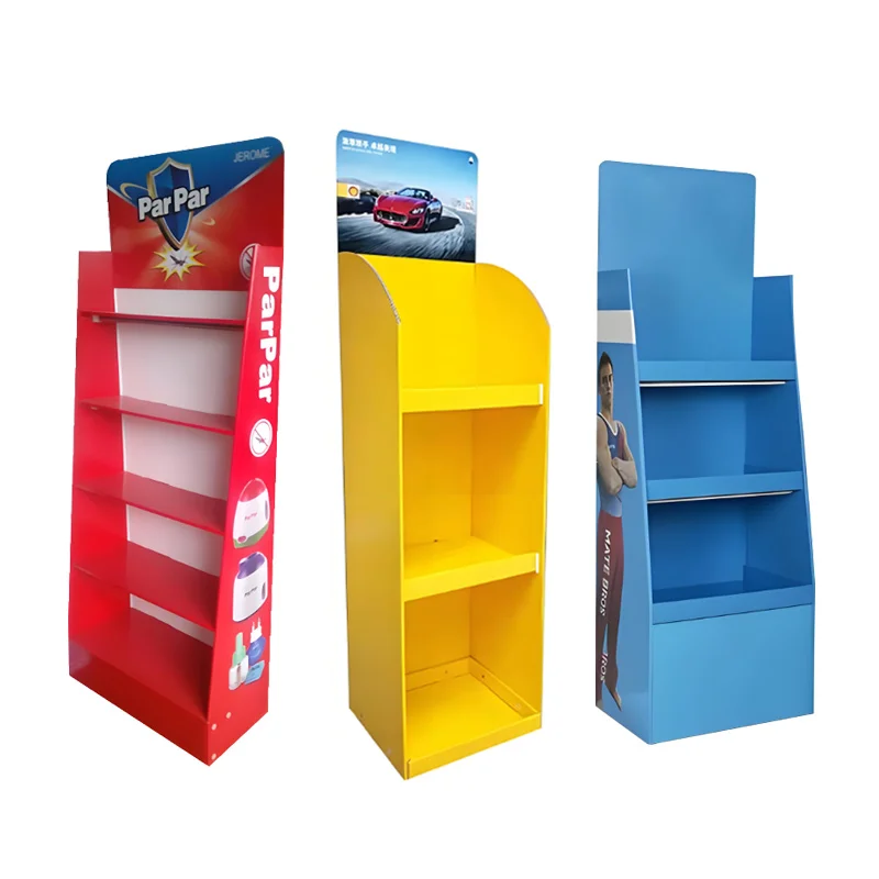 Easy Assembly 4-Shelf Supermarket Display Stand Corrugated Cardboard Floor with Removable Shelves for Promotions