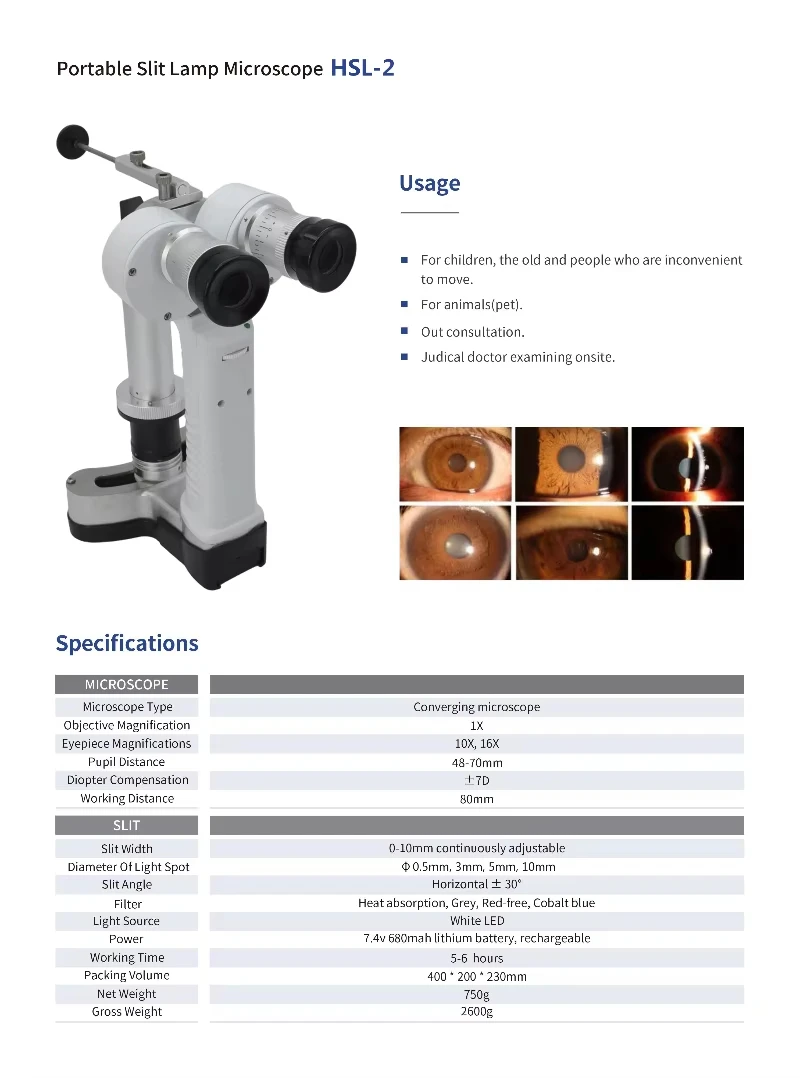 Top Quality Ophthalmic Portable Led Slit Lamp Handheld Slitlamp Ophthalmic Diagnostic Equipment
