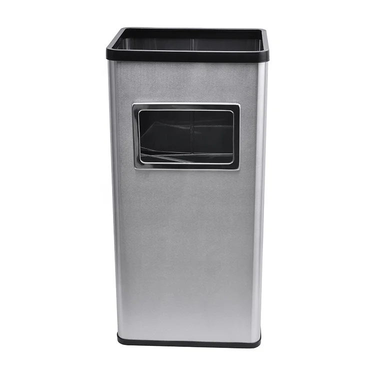 dustbin with cigarette ashtray Metal Steel Bin Free Standing Litter Outdoor 30L Large washable liner Commercial Trash Can ndoor/Outdoor Waste