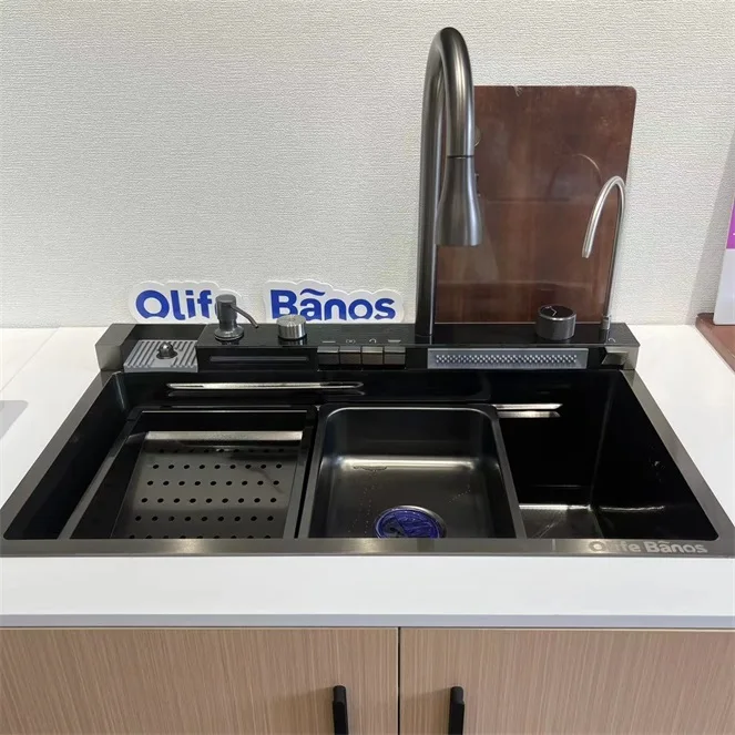 2023 New Trend  Nano Black  Stainless Steel 304 Piano Key Rainfall Fregadero De Cocina Ceramic Farmhouse Kitchen Sink manufacture