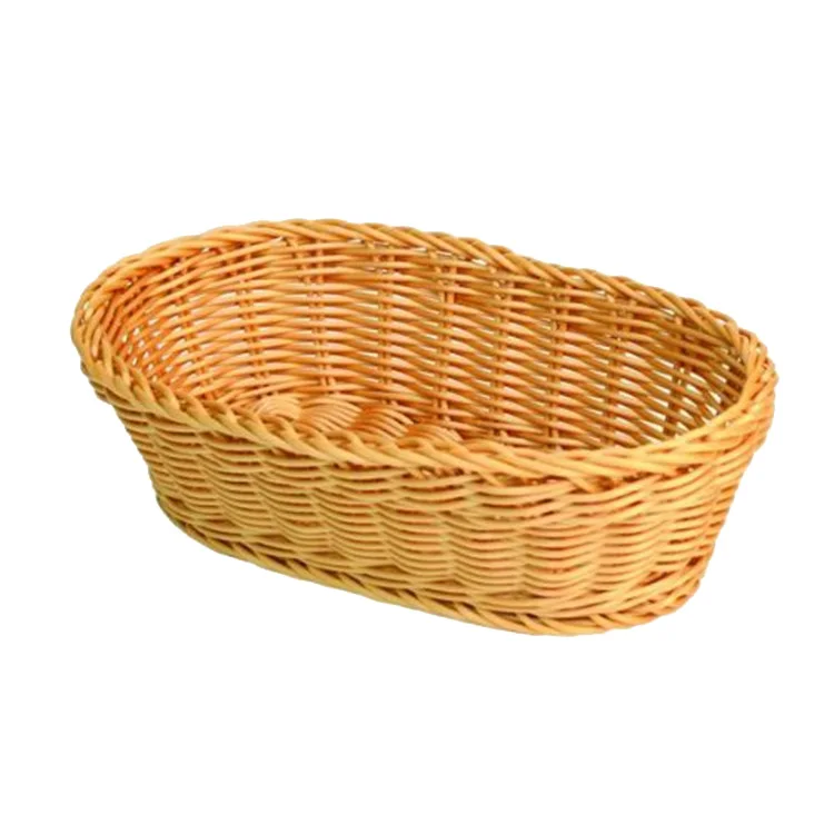 Amololo Handmade Rectangular Wicker Fruit Box Rattan Basket for Kitchen Bathroom Storage Food Safe-Bamboo PP Fabric Material