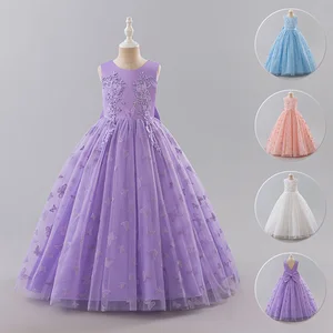 Children's Long Wedding Dress Fluffy Mesh Princess 3-13 Year Old Clothing Girls' Performance Dance Ball Gown Clothes for Kids