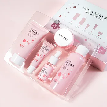 Sakura 5pcs Best Skin Care Set Products Improve Wrinkle Rough Skin Cleanser Toner Serum Eye Cream Face Essence Cream Laikou 318g
