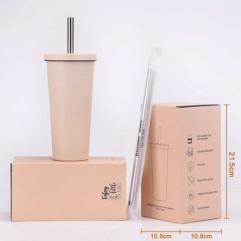 2026 New Stainless Steel Straw Cup 710ml Large Hole Cover Bubble Tea Cup Customized Large Capacity Vacuum Insulated Car Cup preview 4