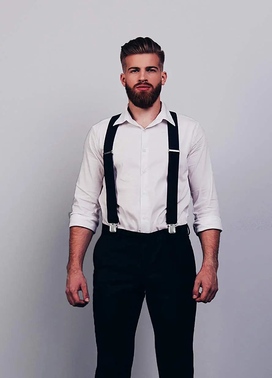 Suspender Mens Braces for Trousers with 4 Strong Clips X Shape Heavy Duty  Suspenders Adjustable Elastic-Black - Walmart.com