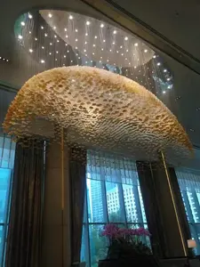 Customized Large Modern Golden Glass LED Ceiling Lamp for Hotel Lobby Artistic Decoration Hanging Chandelier