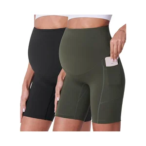 Enerful Women's Maternity Yoga Shorts Over the Belly Comfy Biker Workout Active Pregnancy Gym Short Pants with Pockets 8"/5"