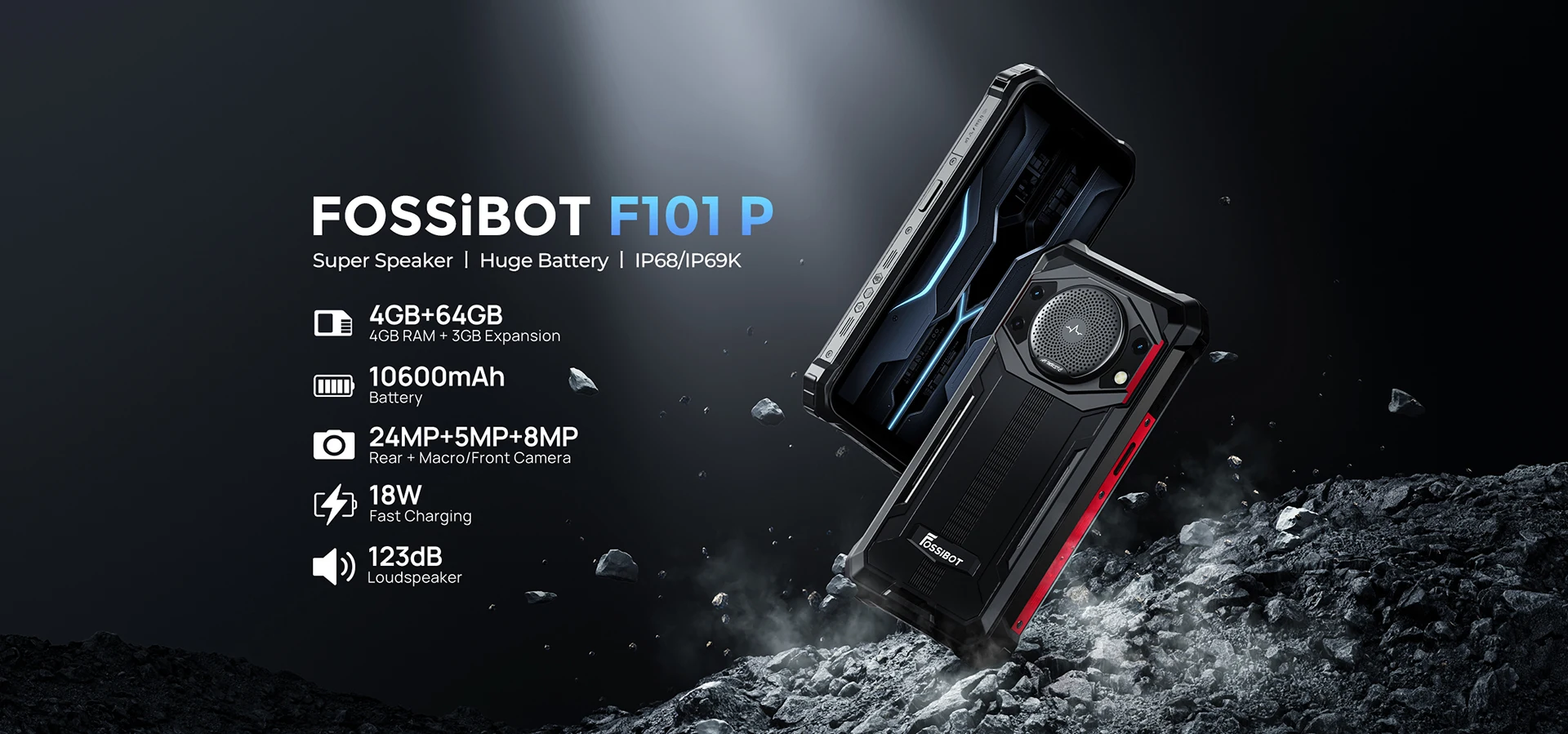 FOSSiBOT F101 P 4GB 64GB Cellphone Octa Core Rugged Smartphone,10600mAh,24MP Camera,5.45" HD Screen,IP68 Mobile Phone
